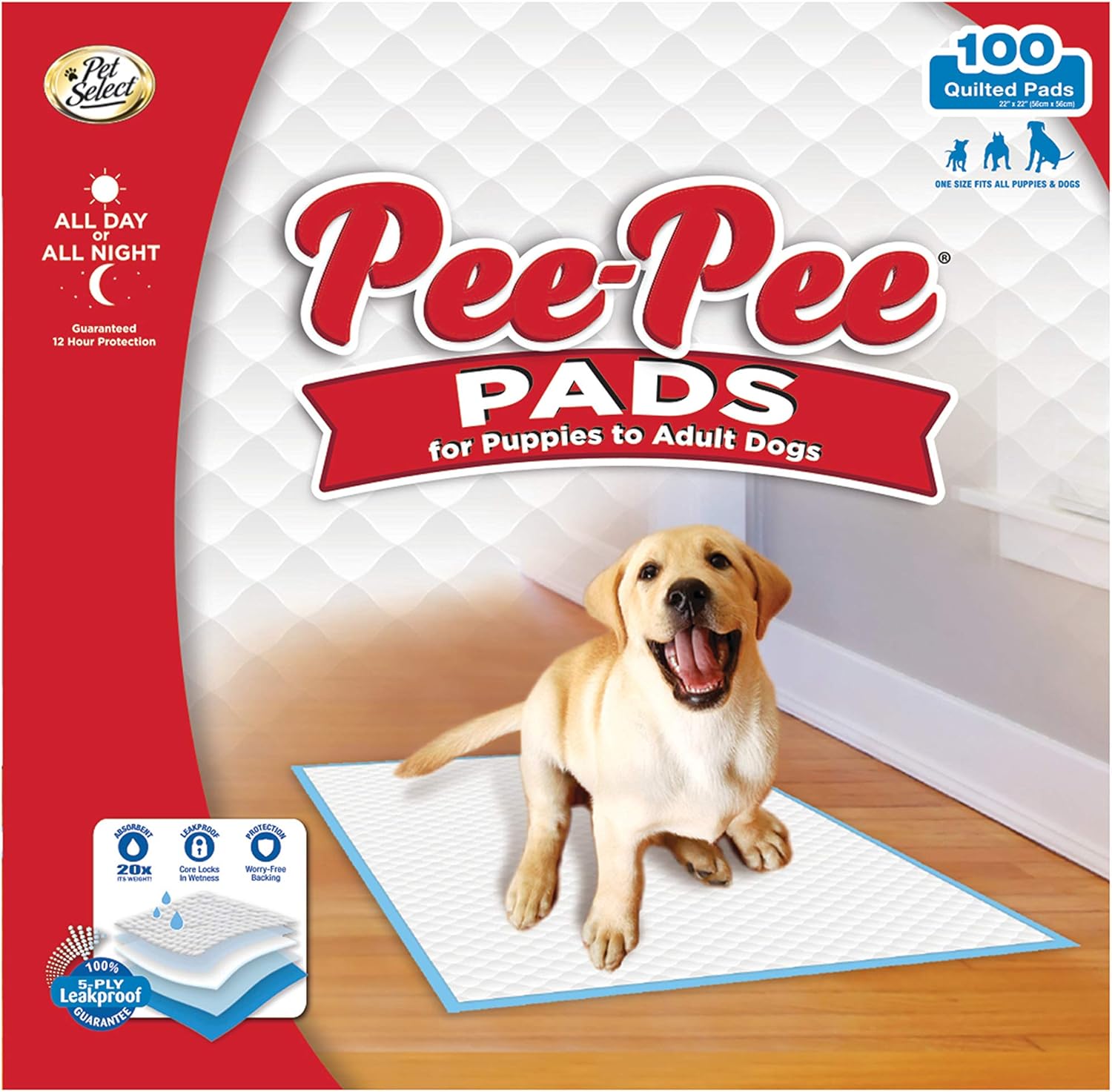 Select Pee Pee Pads for Dogs and Puppies 100 Count Standard: 22" x 22"