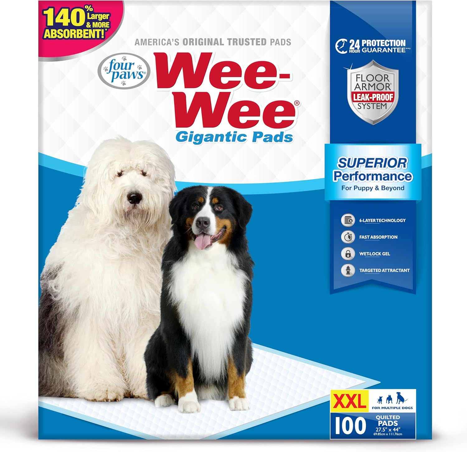Superior Performance Unscented Large Pee Pads for Dogs & Puppies